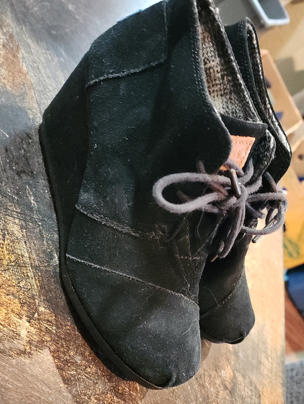 TOMS Black Women's Suede Lace-Up Wedge Ankle Boots 6